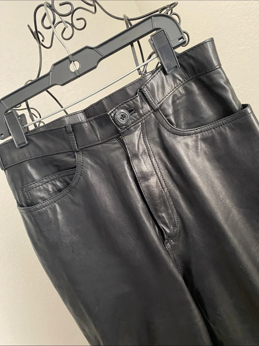 Wilson Black Slim Straight Leather Jeans